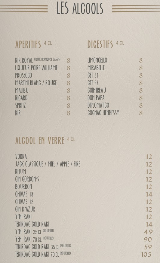 menu de yava paris alcools