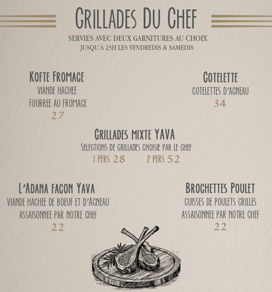 menu de yava paris grillages du chef