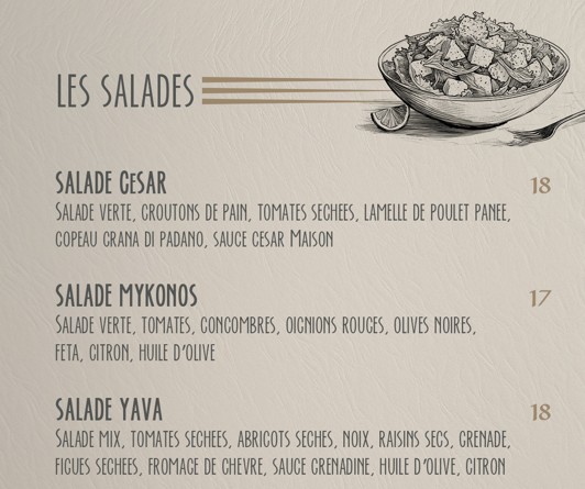 menu de yava paris salates