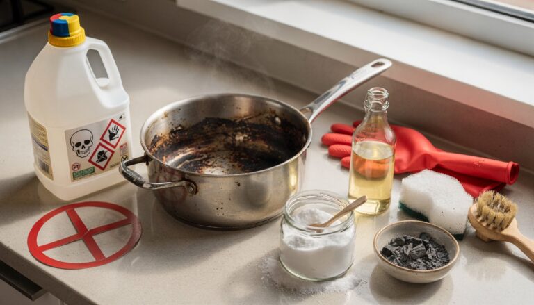 Nettoyer une casserole brulée avec de l&rsquo;eau de javel : bonne ou mauvais idée ?